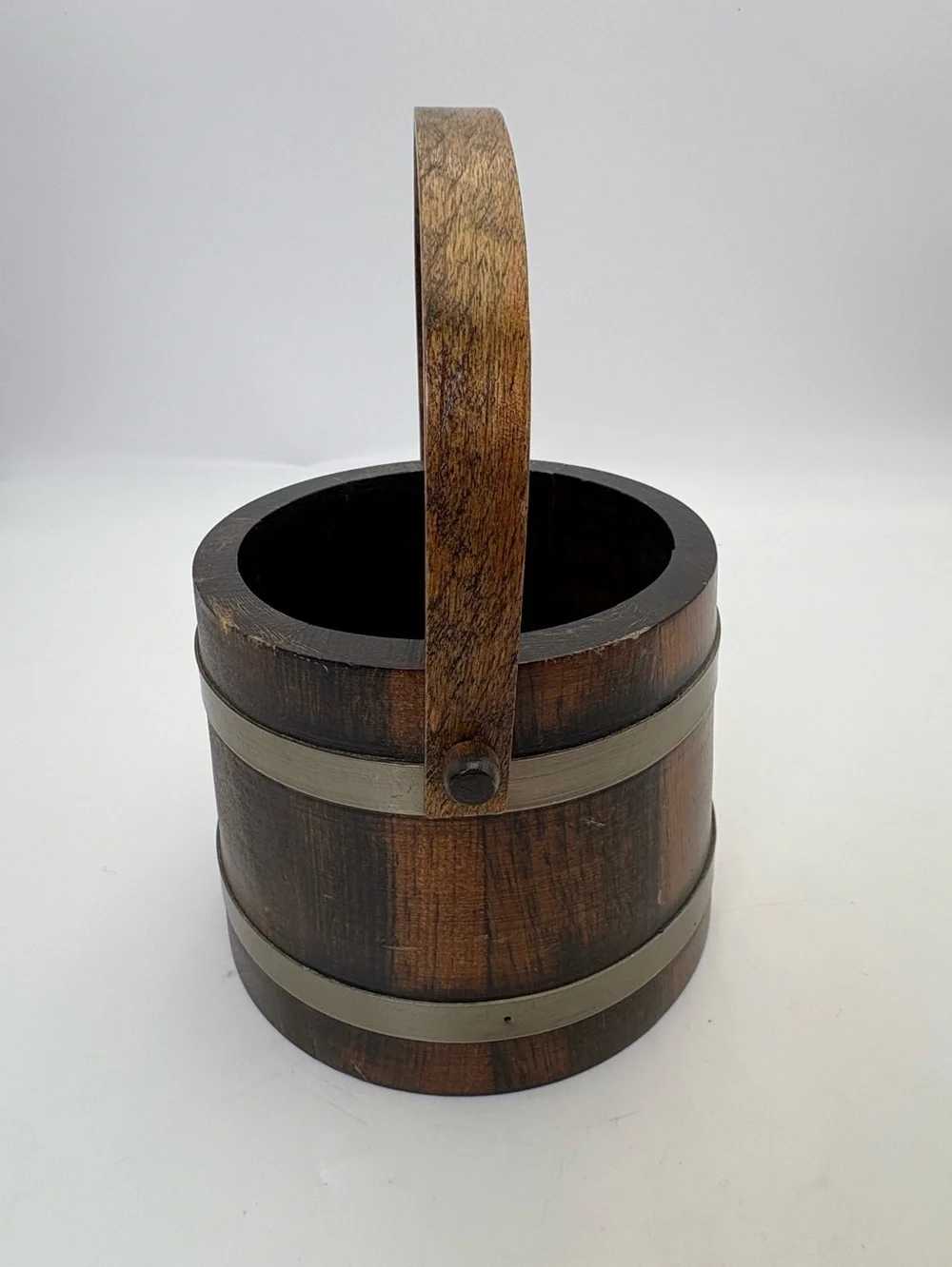 Vintage Wooden Rustic Bucket or Firkin - Brown and Brass